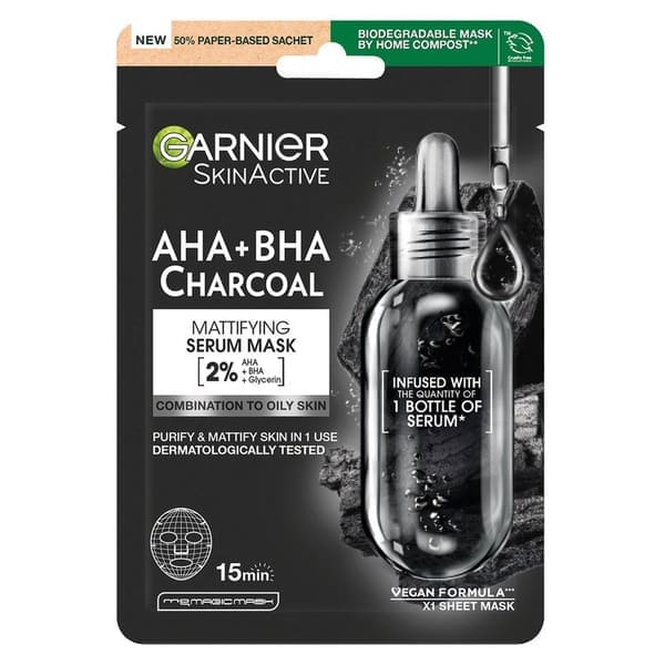 Garnier Tissue Mask Pure Charcaol Black Algae Purifying & Hydrating Pore-Tightning